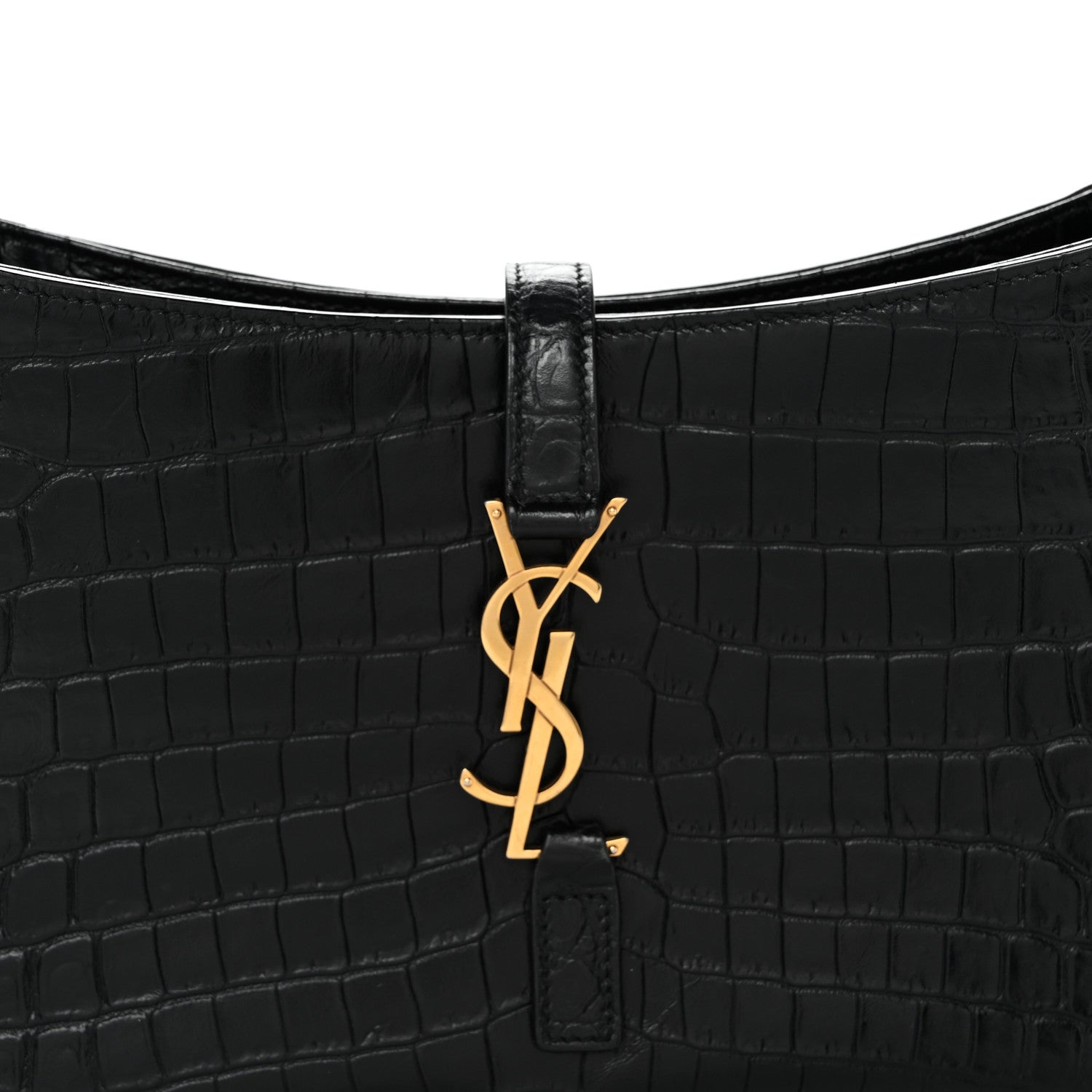 Saint Laurent Calfskin Crocodile Embossed Le 5 A 7 Hobo Black 8 of 11