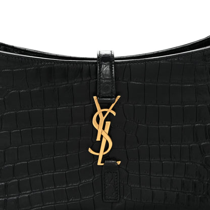 Saint Laurent Calfskin Crocodile Embossed Le 5 A 7 Hobo Black 8 of 11