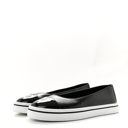 Chanel Crumpled Shiny Lambskin Mary Jane Flats 39.5 Black White 4 of 10
