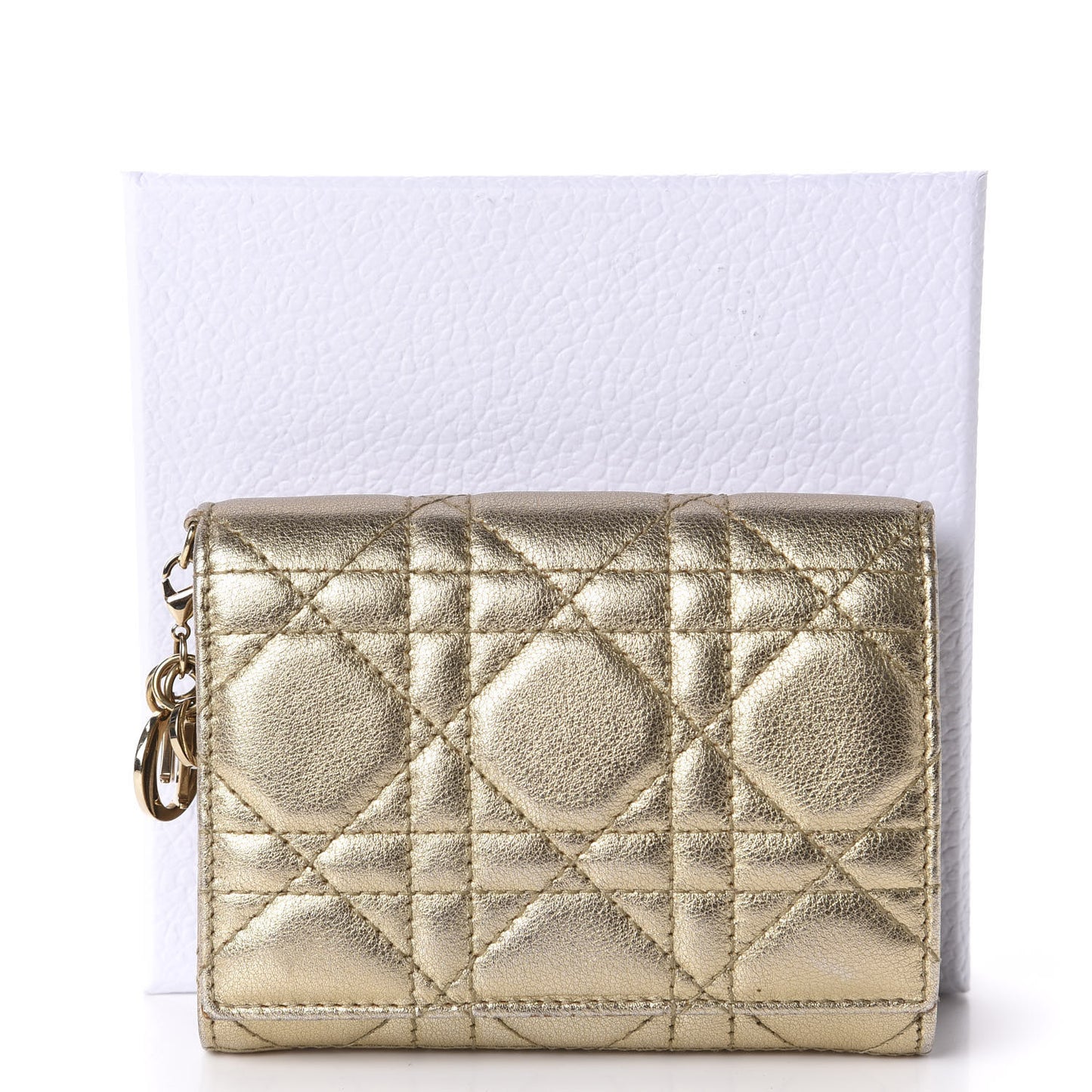 Metallic Lambskin Cannage Lady Dior Wallet Gold