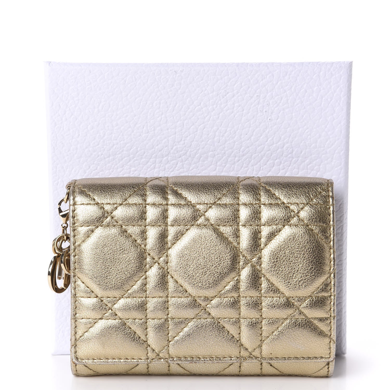 Christian Dior Metallic Lambskin Cannage Lady Dior Wallet Gold 11 of 11