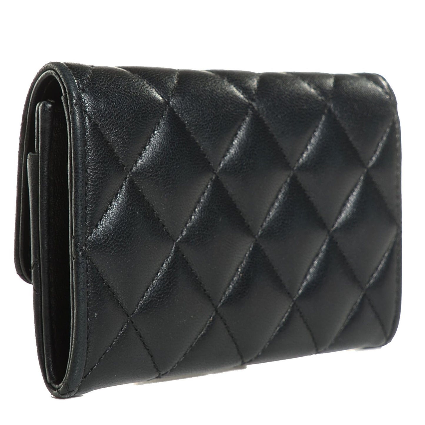 Lambskin Quilted Flap Card Holder Black
