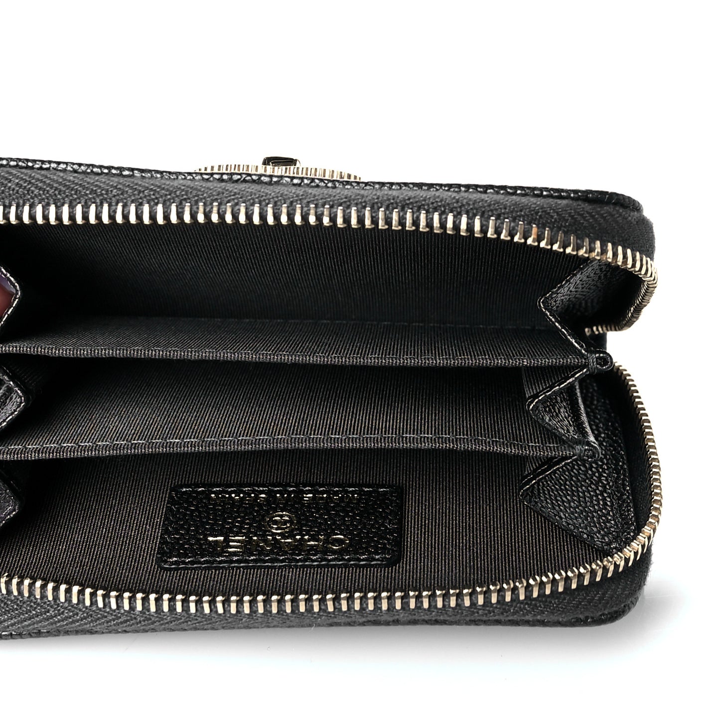 Metallic Caviar Chevron Quilted Vintage Mademoiselle Zip Coin Purse Black