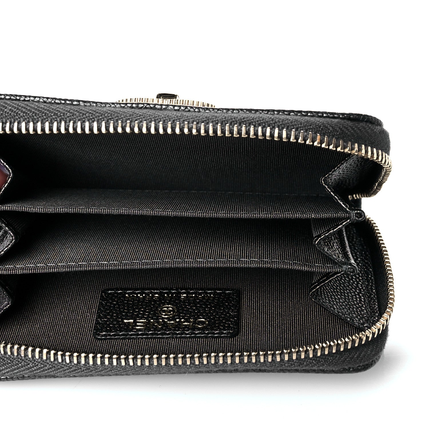 Chanel Metallic Caviar Chevron Quilted Vintage Mademoiselle Zip Coin Purse Black 5 of 10