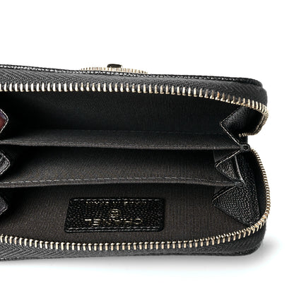 Chanel Metallic Caviar Chevron Quilted Vintage Mademoiselle Zip Coin Purse Black 5 of 10