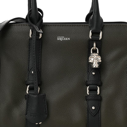 Alexander McQueen Pebbled Calfskin Small Skull Padlock Zip Around Tote Military Green Black 8 of 10