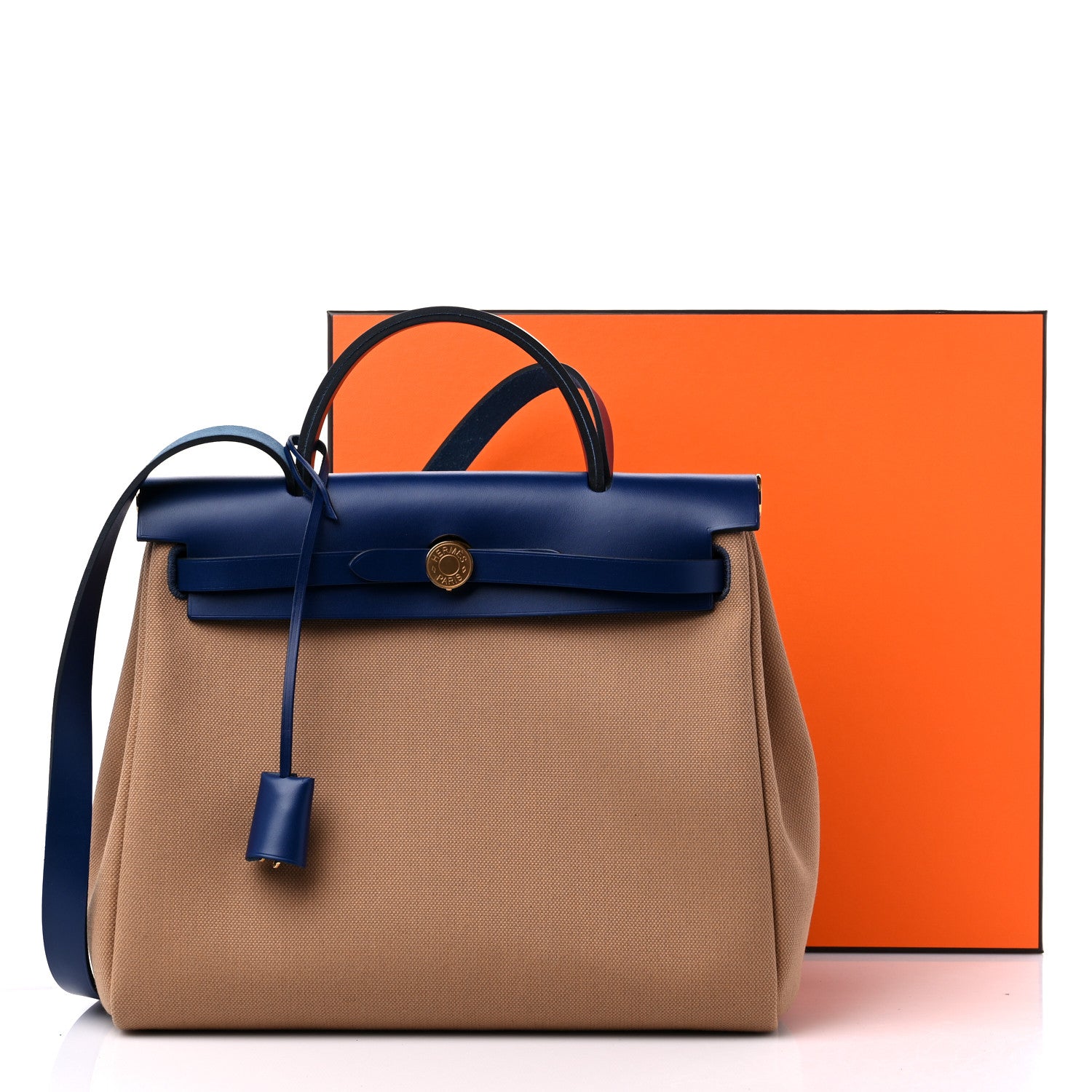 Hermes Military Toile Vache Hunter Herbag Zip Retourne 31 PM Chai Bleu Saphir 11 of 11