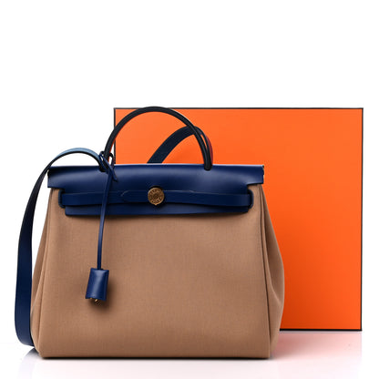Hermes Military Toile Vache Hunter Herbag Zip Retourne 31 PM Chai Bleu Saphir 11 of 11