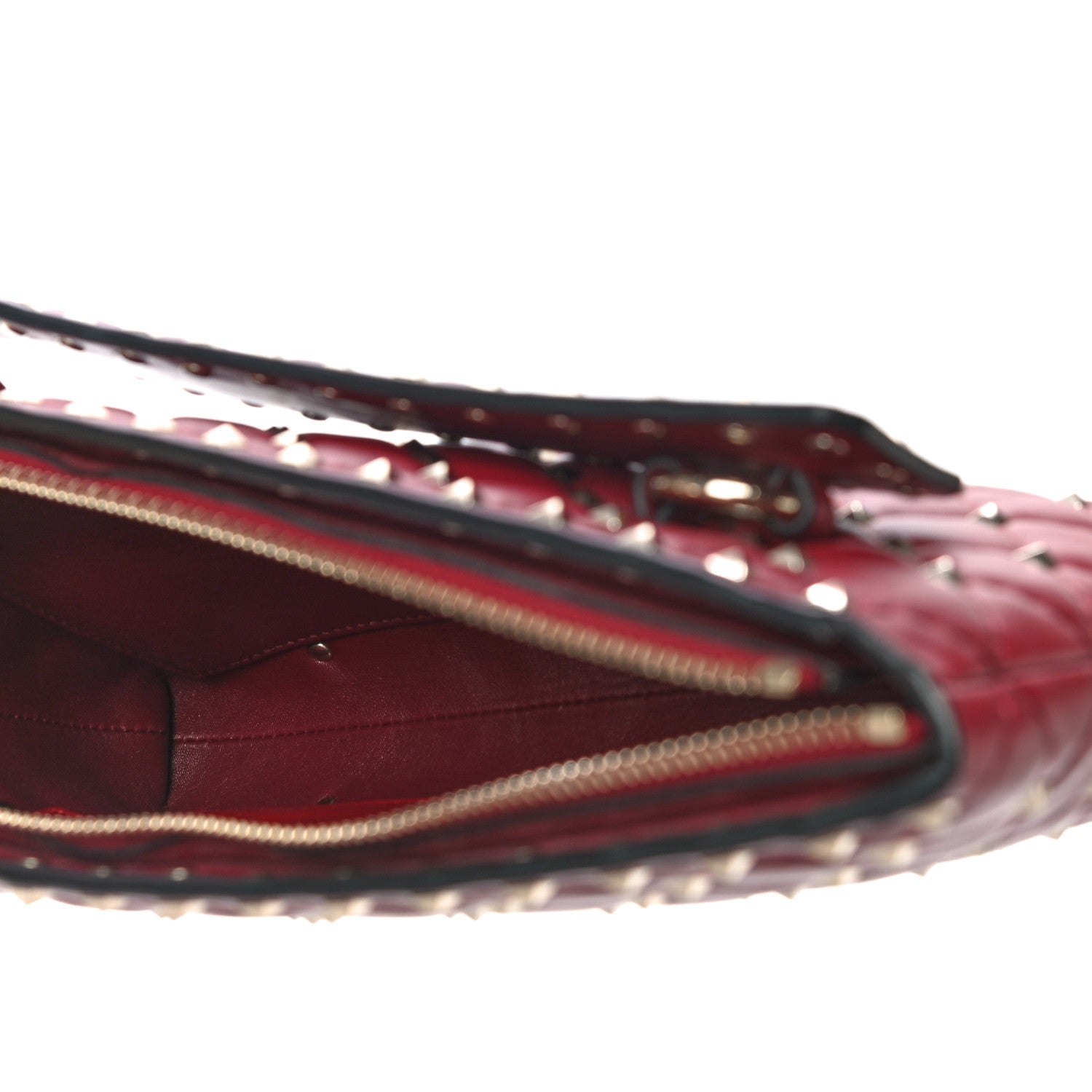 Valentino Garavani Nappa Rockstud Spike Side Slip Zip Clutch Rubino 5 of 9