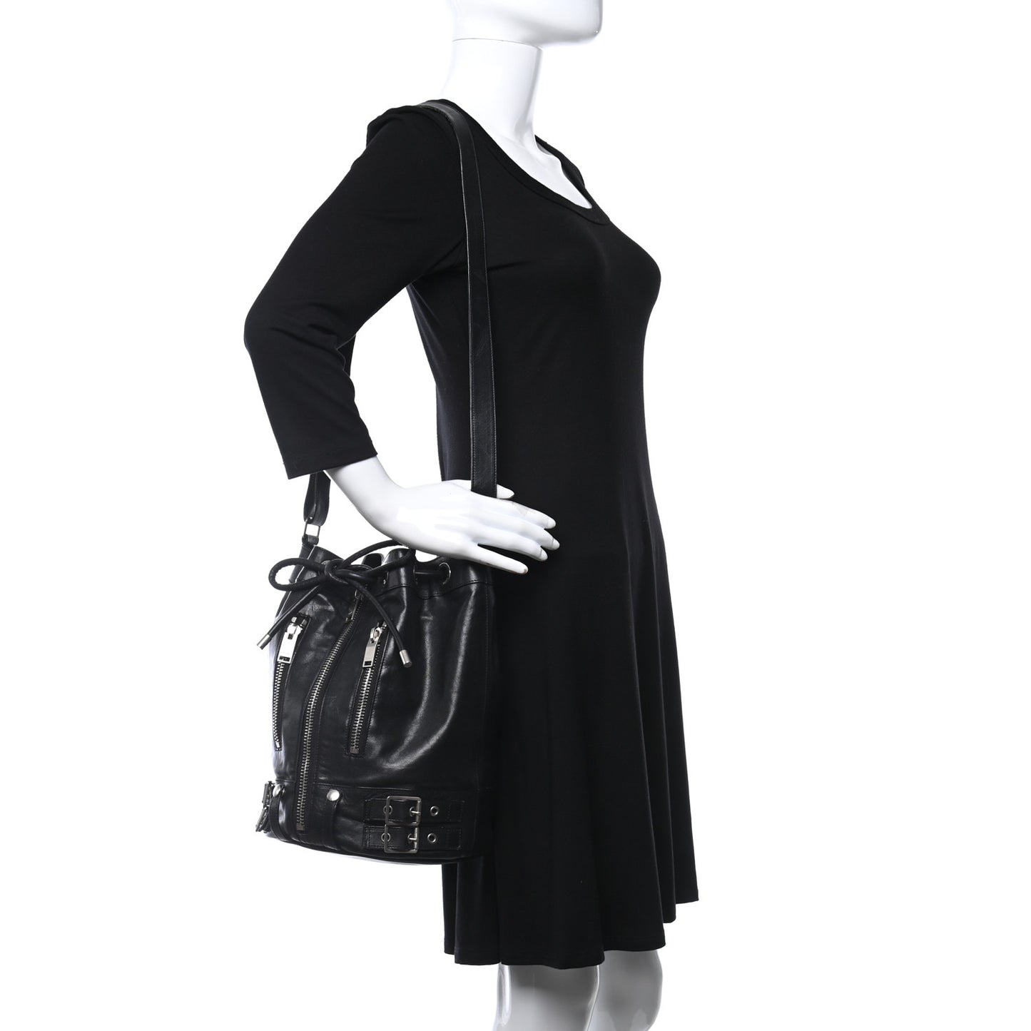 Calfskin Medium Rider Bucket Bag Black