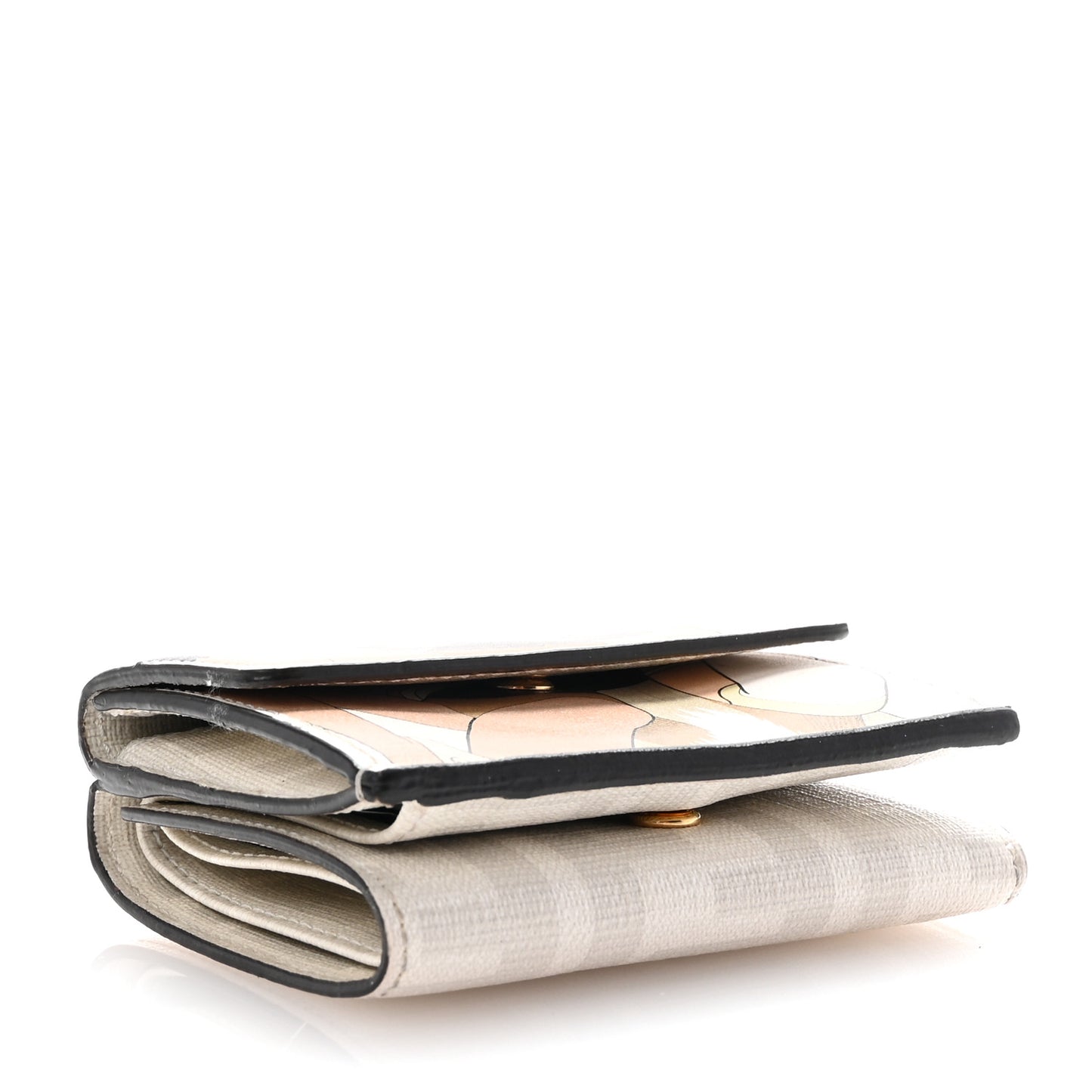 Glazed Fabric Vitello Liberty FF Logo Bikini Girls Inlay Fold Over Card Holder Wallet Bianco Perla Multicolor