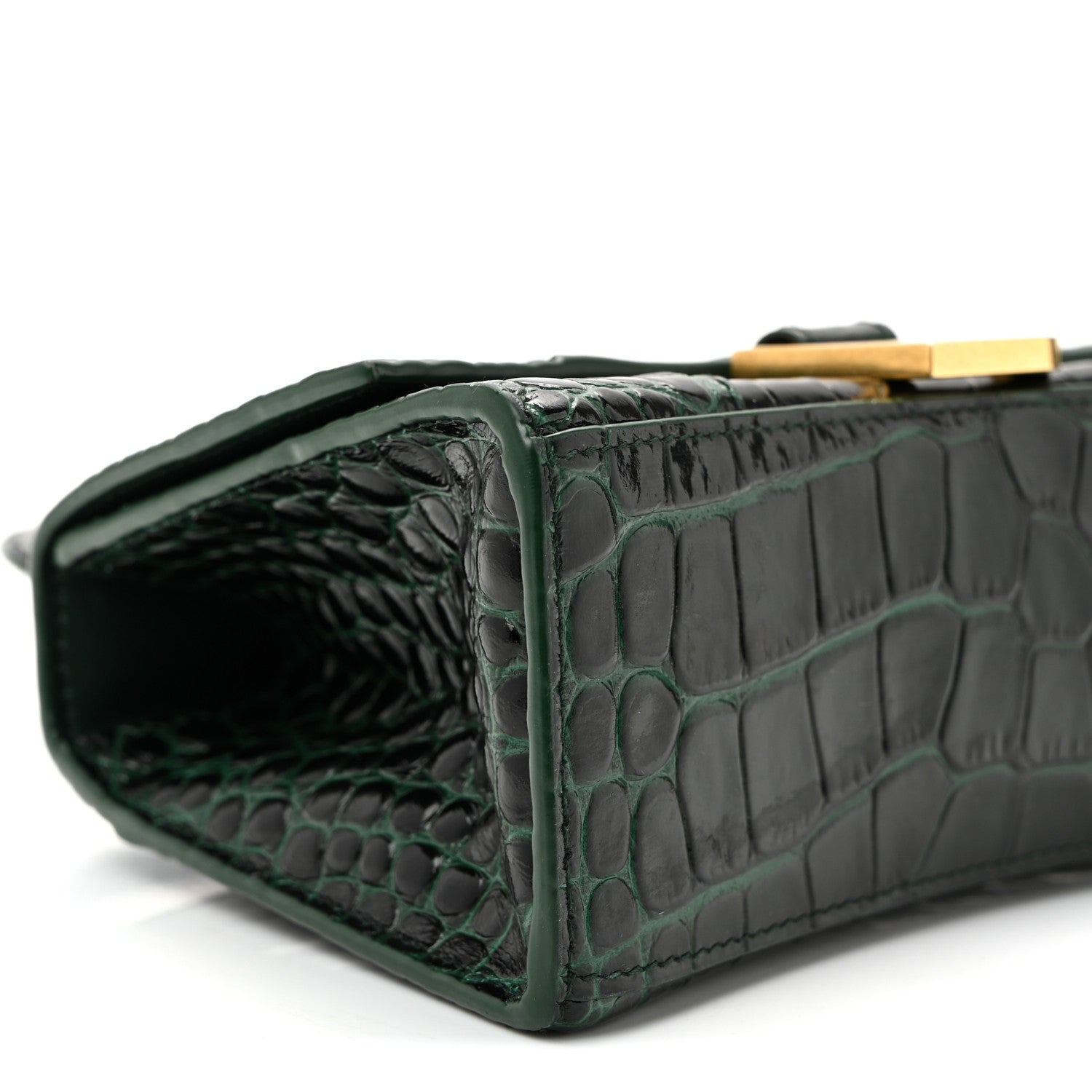 Balenciaga Shiny Calfskin Crocodile Embossed Hourglass Top Handle Bag XS Forest Green 8 of 9