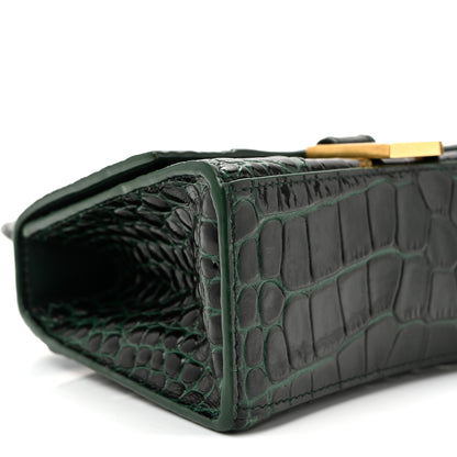 Balenciaga Shiny Calfskin Crocodile Embossed Hourglass Top Handle Bag XS Forest Green 8 of 9