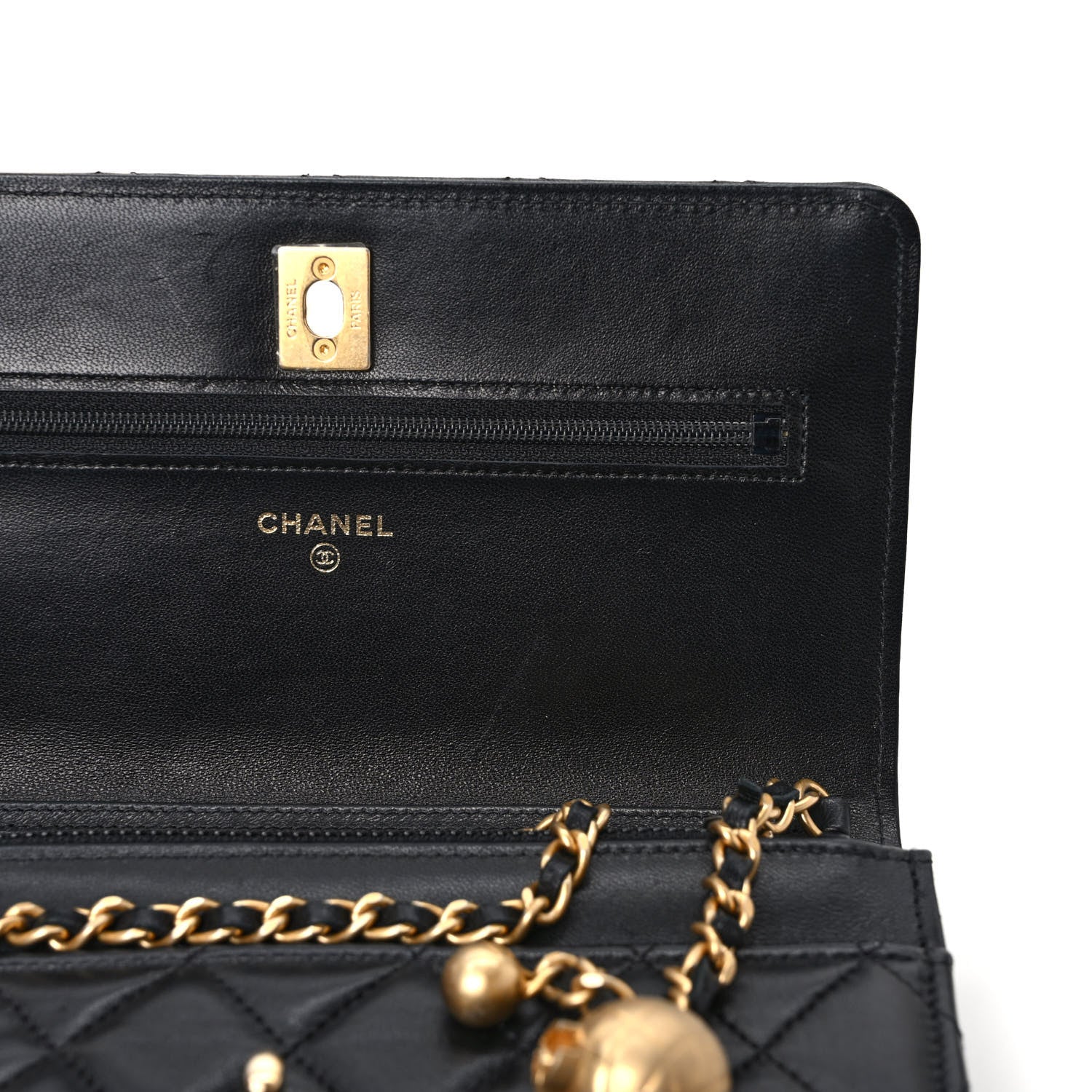 Chanel Lambskin Quilted Pearl Crush Wallet On Chain WOC Black 13 of 14