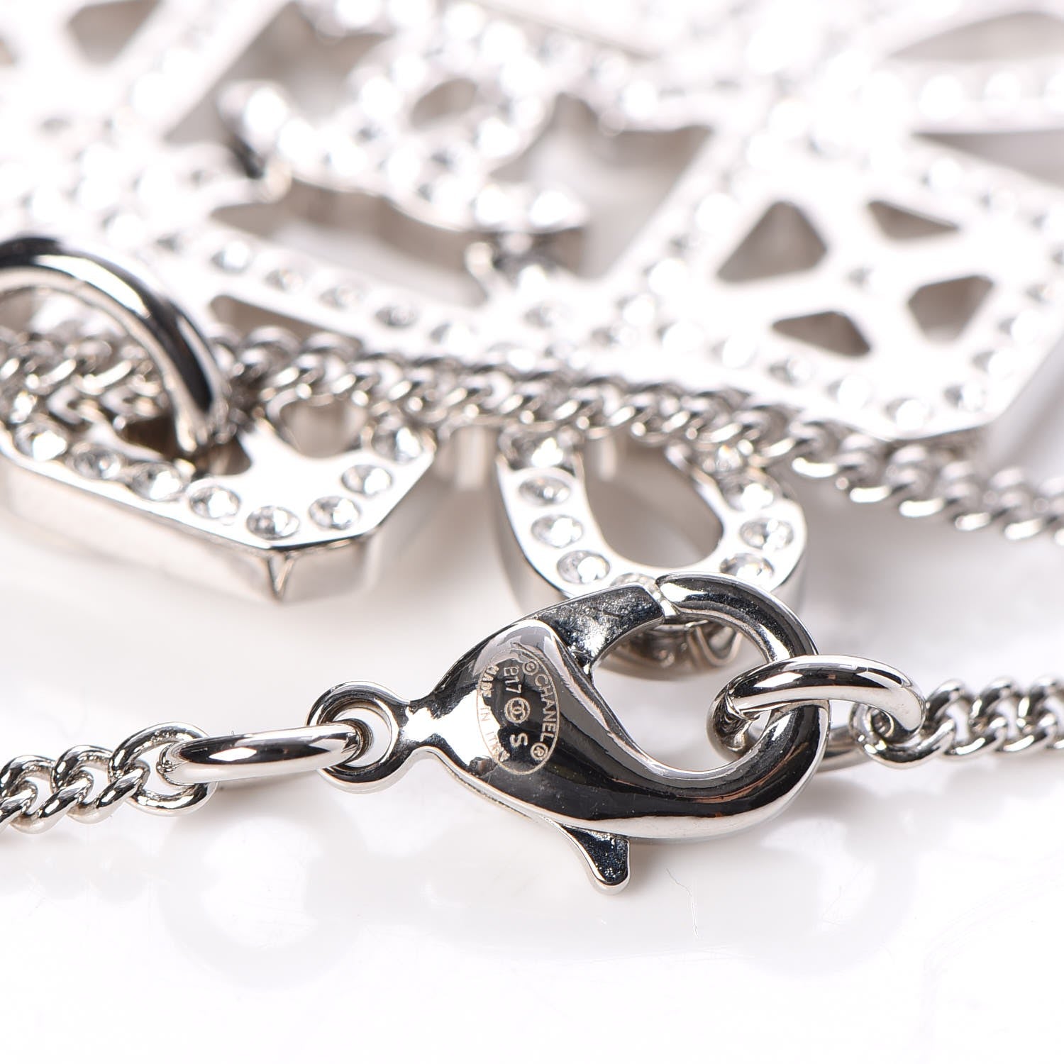 Chanel Crystal CC Pendant Necklace Silver 5 of 6