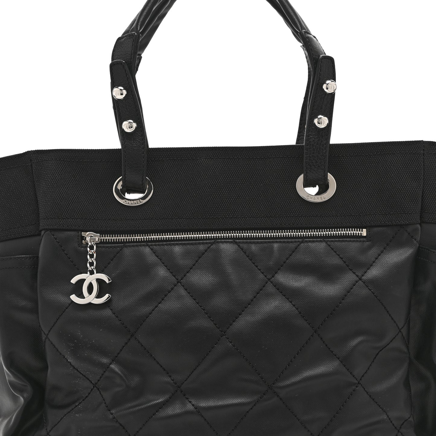 Coated Canvas Quilted Large Paris Biarritz Tote Black
