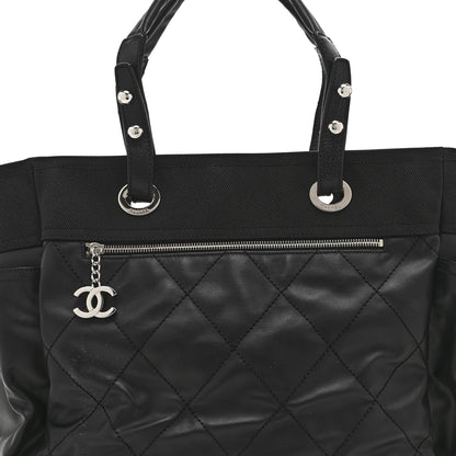 Chanel Coated Canvas Quilted Large Paris Biarritz Tote Black 9 of 11