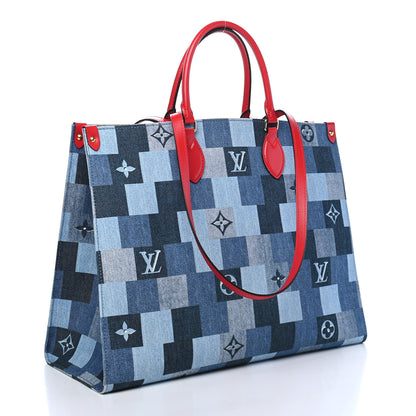 Louis Vuitton Denim Damier Monogram Onthego Blue Rouge 3 of 9