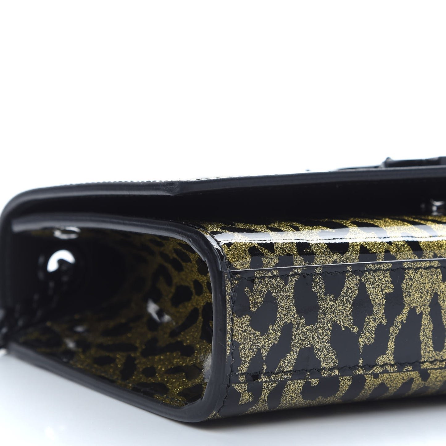 Patent Glitter Leopard Small Classic Monogram Kate Chain Wallet Black Gold