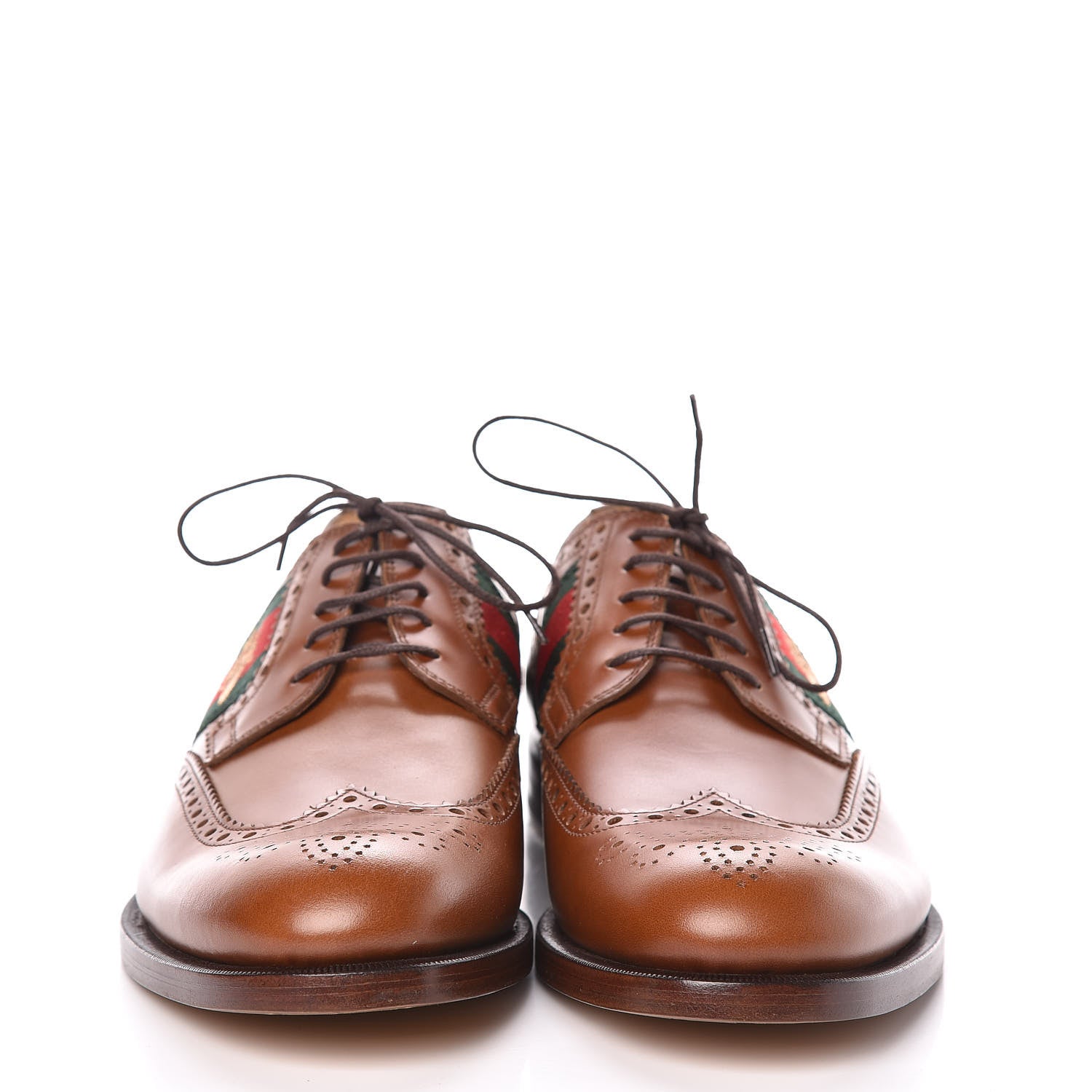 Gucci Calfskin Web Bee Embroidered Mens Lace Up Brogue Wingtip Derby Shoes 8.5 Cuir 2 of 10