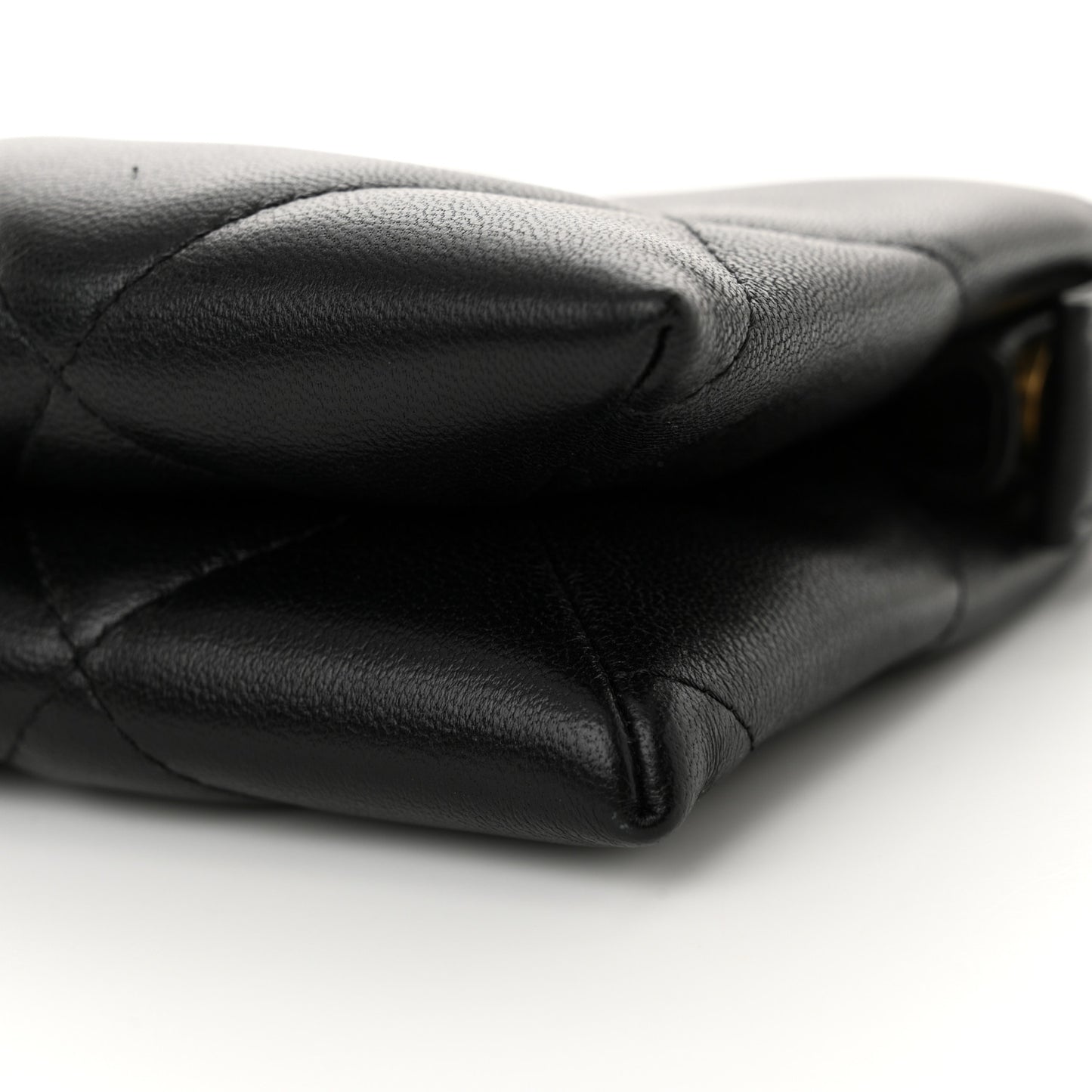 Shiny Goatskin Quilted Small Chanel 19 Pouch With Handle Black