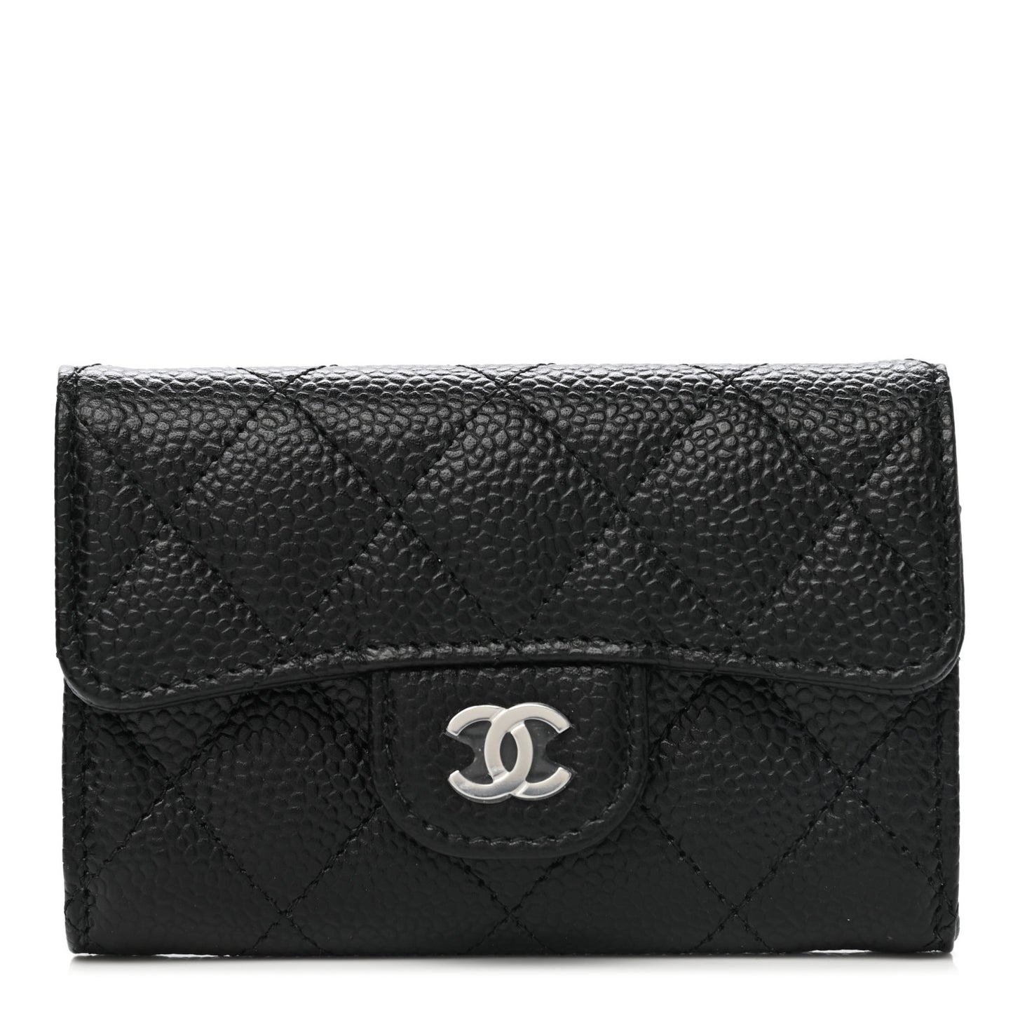 Caviar Quilted Flap Card Holder Wallet Black