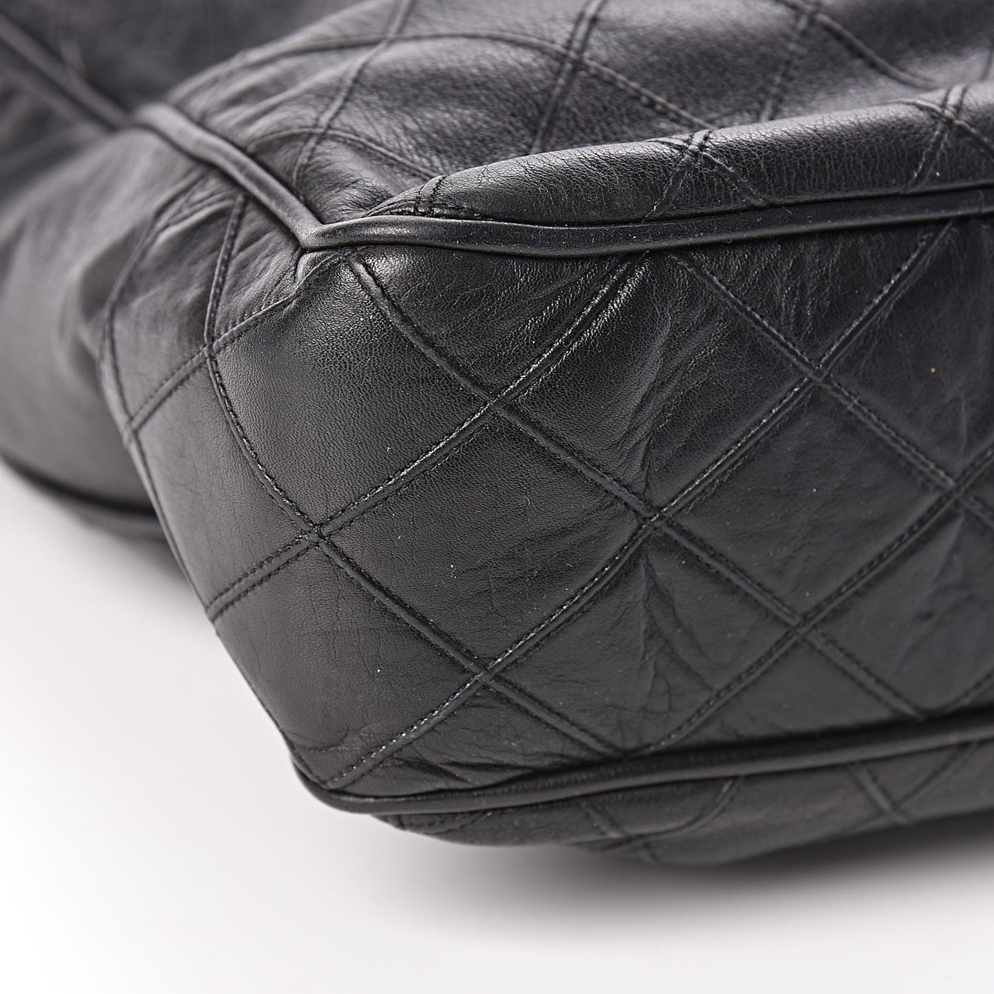 Lambskin Stitched Shopper Tote Black