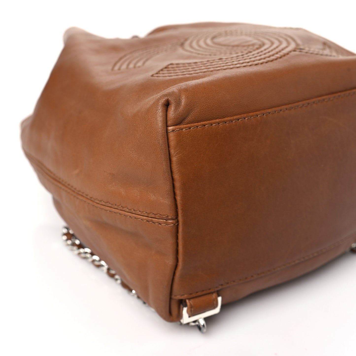 Lambskin CC Stitched Drawstring Bucket Backpack Tan