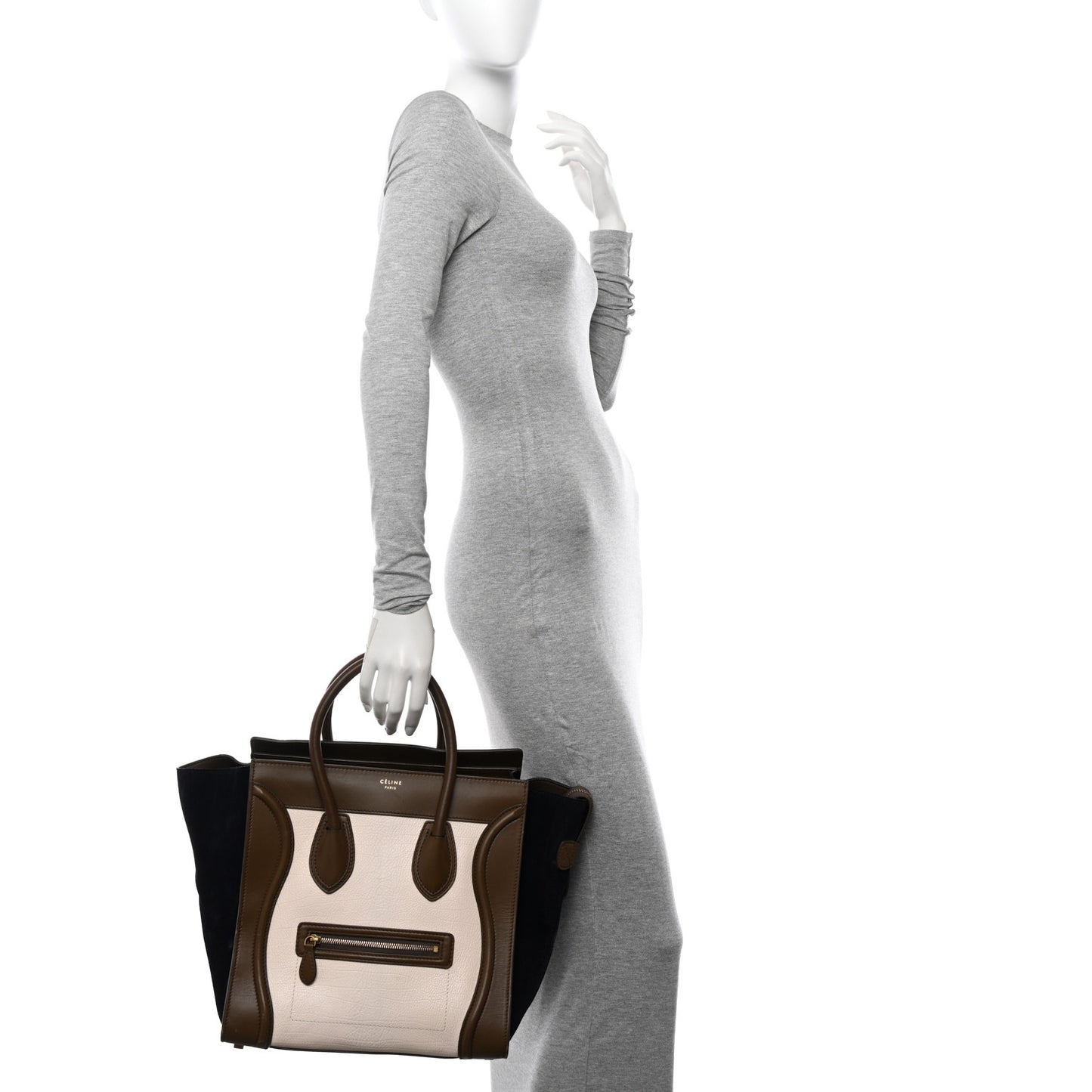 Textured Calfskin Suede Tri-color Mini Luggage Cream