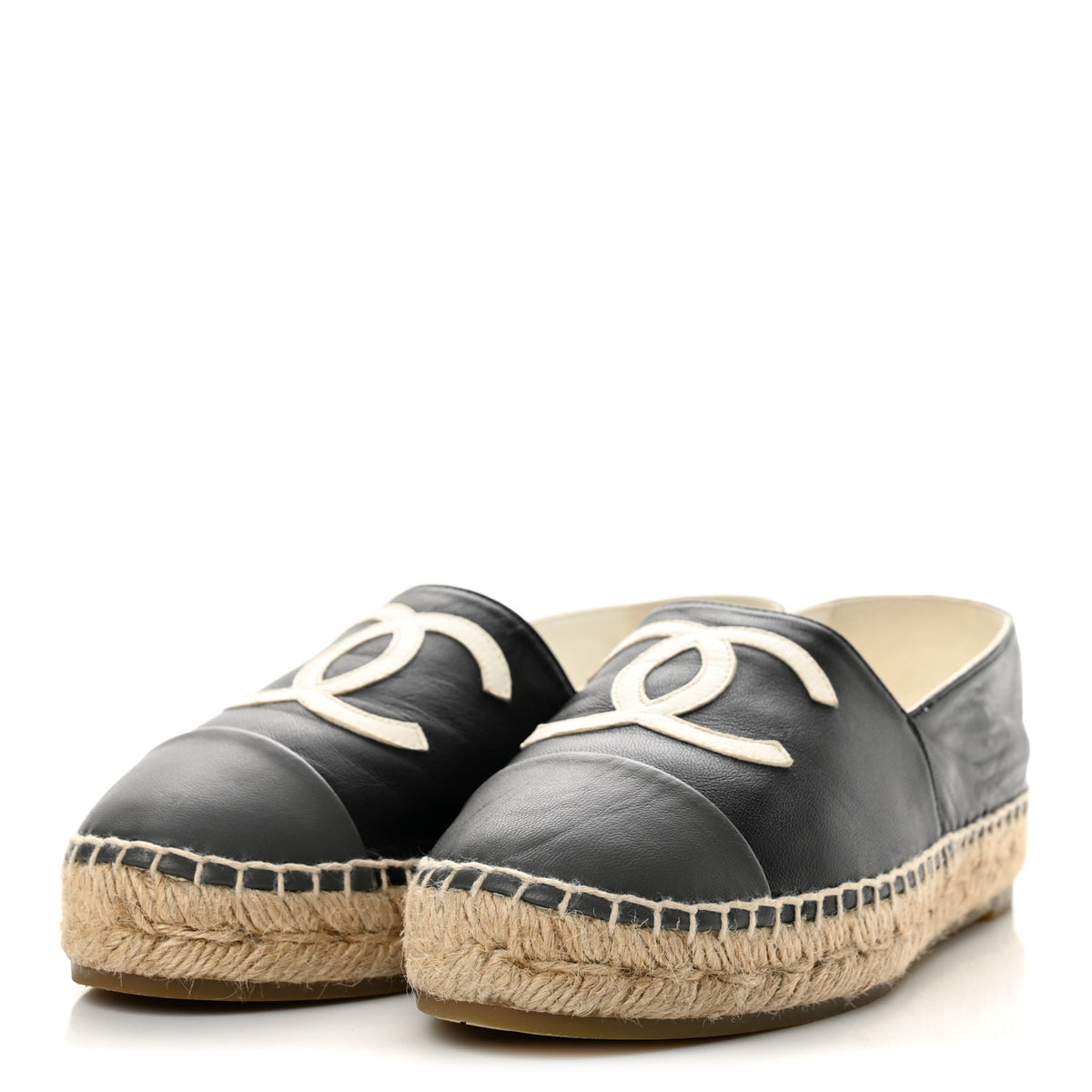 Lambskin CC Espadrilles 37 Black White Dark Grey