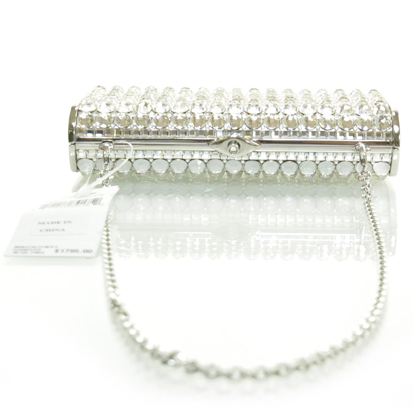 Clear Austrian Crystal Studded Minaudiere Clutch Silver
