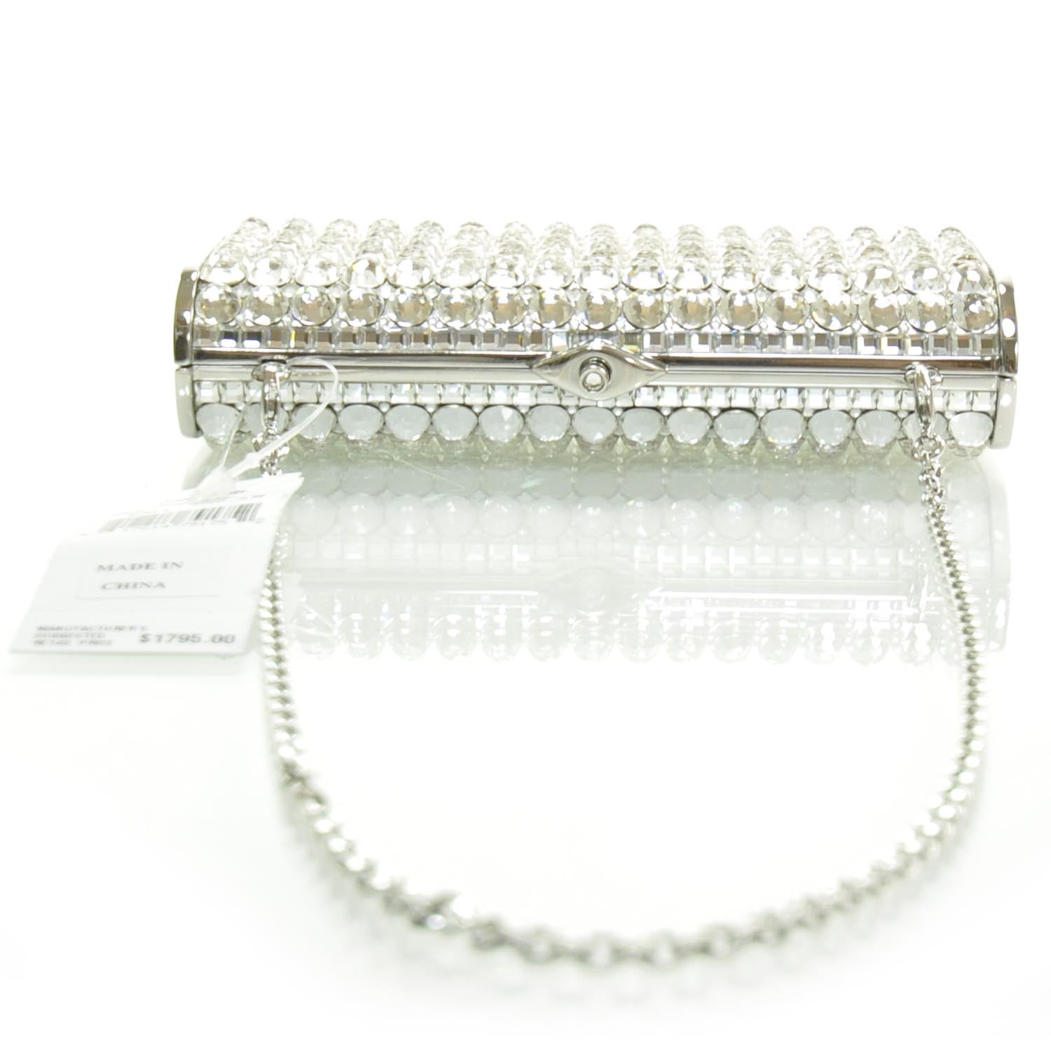 Judith Leiber Clear Austrian Crystal Studded Minaudiere Clutch Silver 5 of 8
