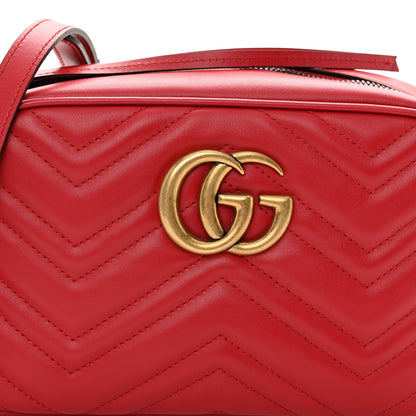 Gucci Calfskin Matelasse Small GG Marmont Chain Shoulder Bag Hibiscus Red 8 of 11