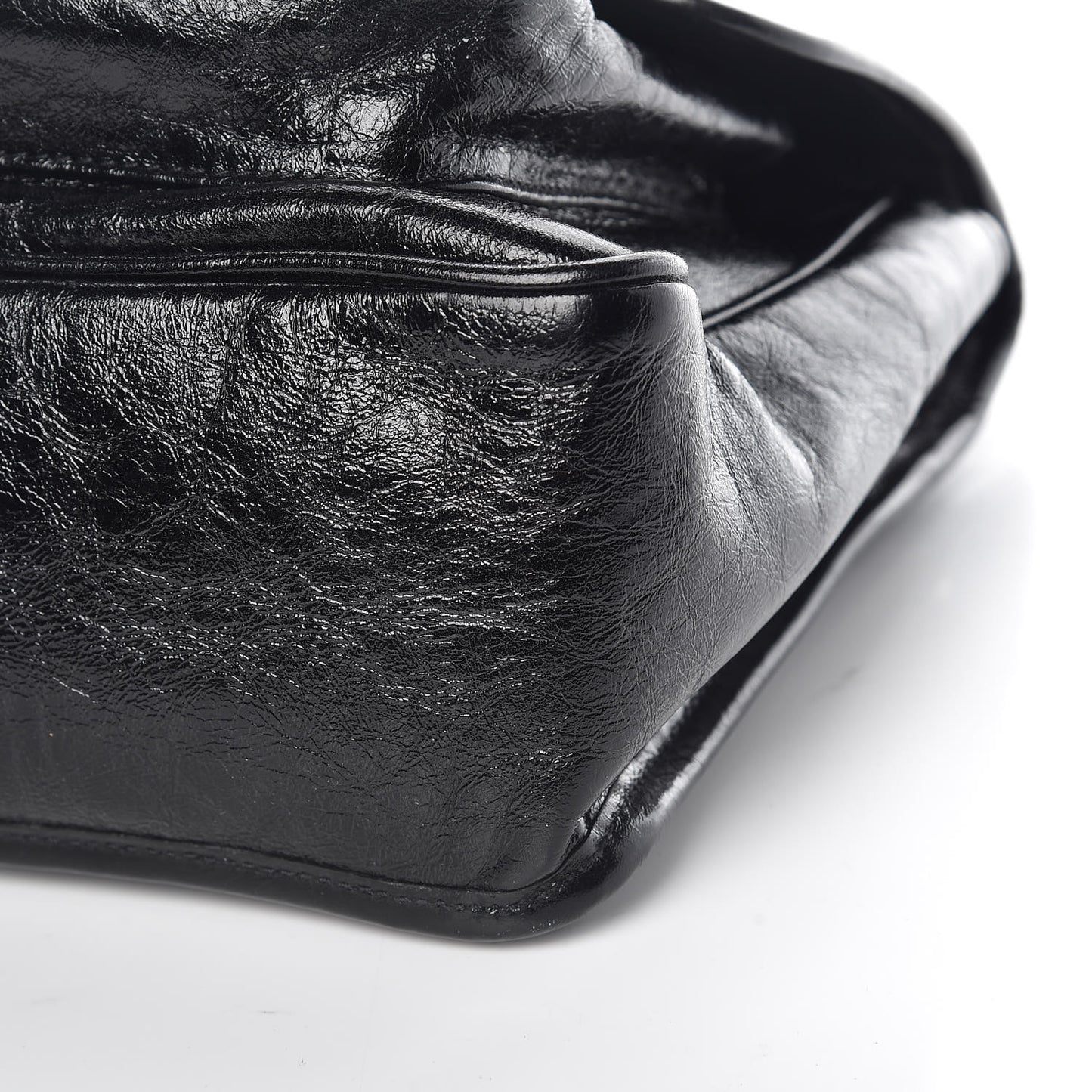 Crinkled Calfskin Matelasse Monogram Medium Niki Chain Satchel Black