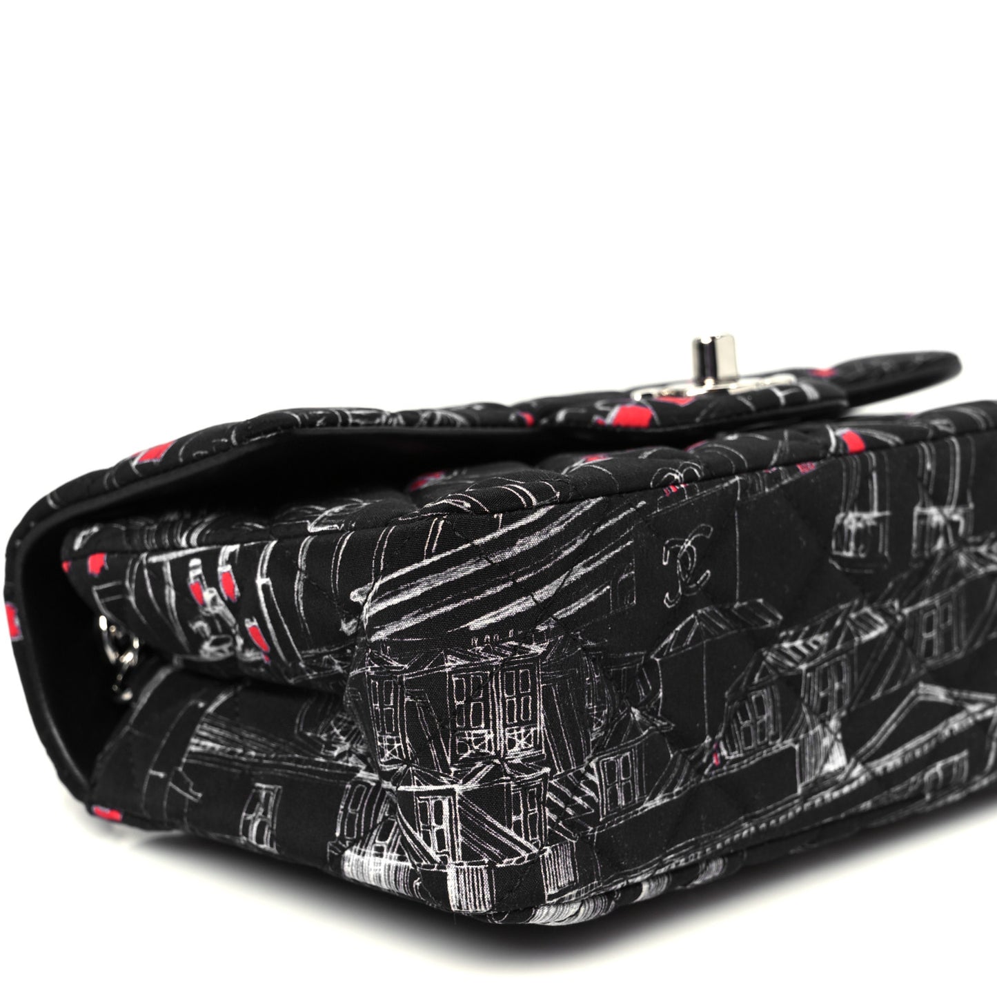 Fabric Printed Paris Rooftops Quilted Mini Rectangular Flap Black Red White