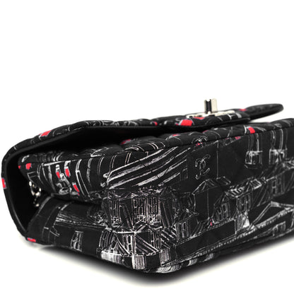 Chanel Fabric Printed Paris Rooftops Quilted Mini Rectangular Flap Black Red White 10 of 11