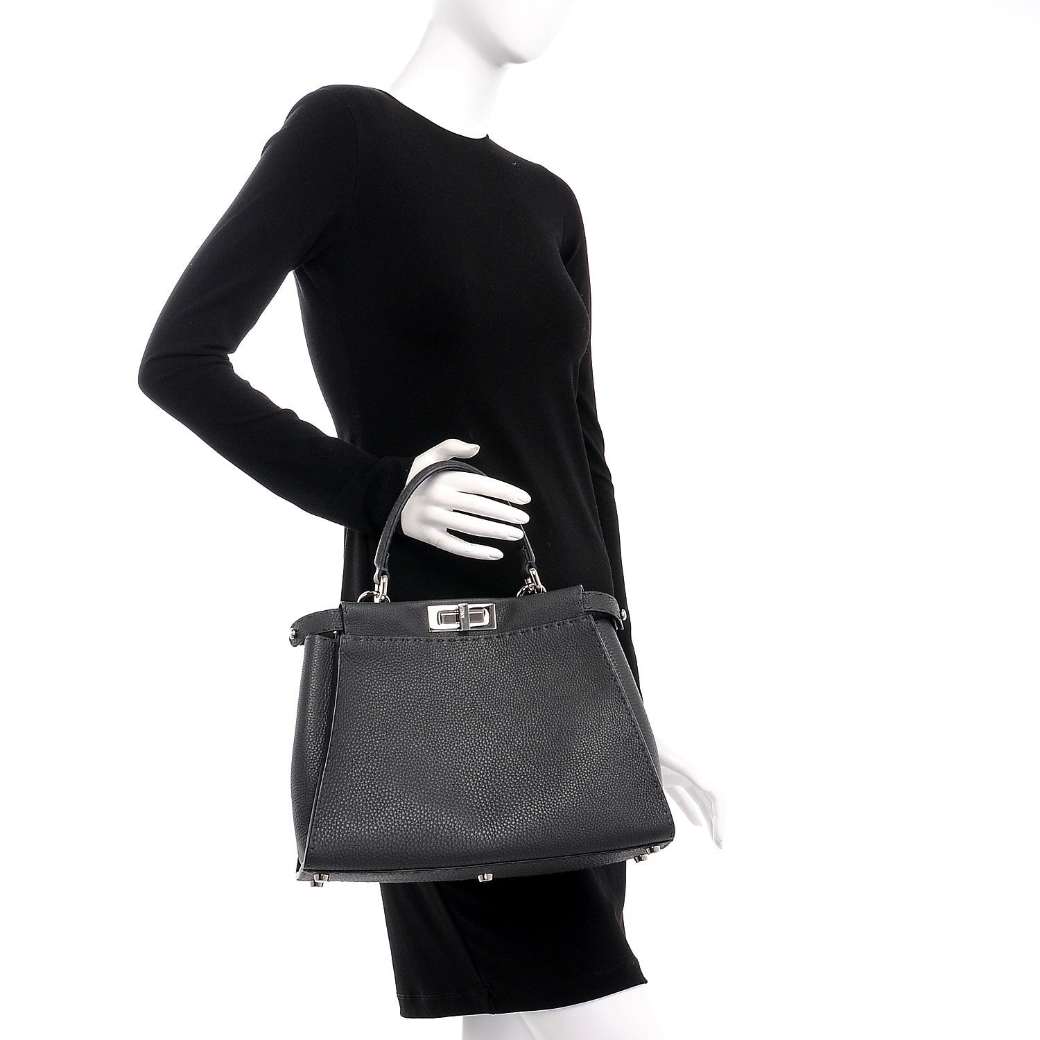 Fendi Cuoio Romano Selleria Bi-Color Large Peekaboo Iconic Satchel Asfalto Latte 3 of 10