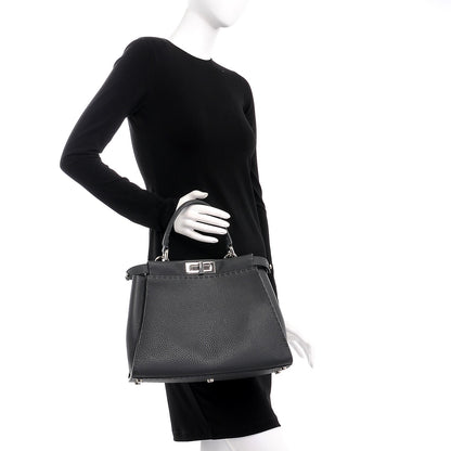 Fendi Cuoio Romano Selleria Bi-Color Large Peekaboo Iconic Satchel Asfalto Latte 3 of 10