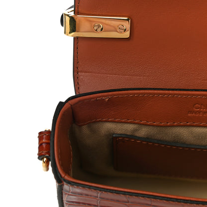 Chloe Calfskin Crocodile Embossed Mini C Double Carry Chestnut Brown 10 of 15