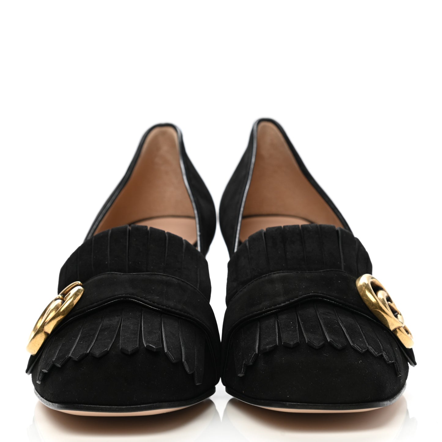 Kid Scamosciato GG Marmont Fringe 50mm Loafer Pumps 37.5 Black