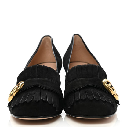 Gucci Kid Scamosciato GG Marmont Fringe 50mm Loafer Pumps 37.5 Black 2 of 8