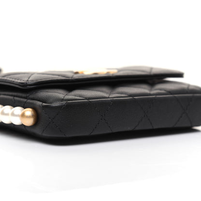 Chanel Calfskin Quilted About Pearls Card Holder Flap With Chain Black 6 of 14