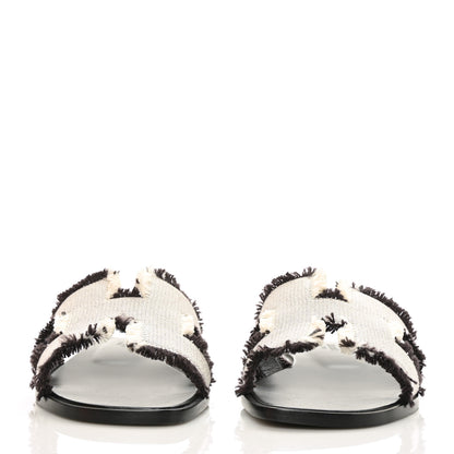 Hermes Toile H Oran Fringe Sandals 37 Prunoir 2 of 9