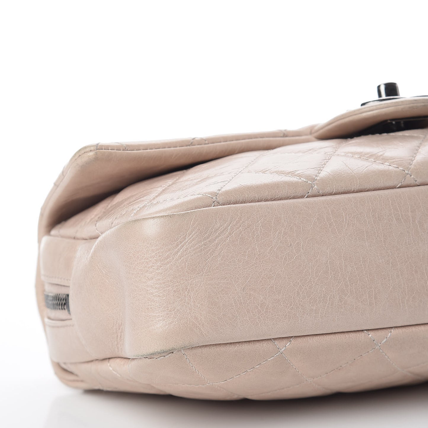 Glazed Calfskin Quilted Medium Duo Flap Beige