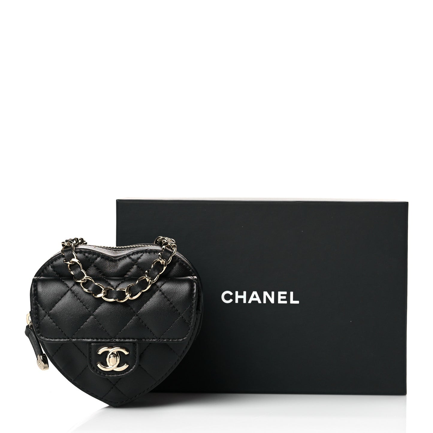 Lambskin Quilted CC In Love Heart Waist Belt Bag With Chain Black
