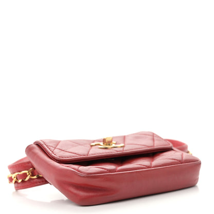 Chanel Lambskin Quilted Waist Chain Belt Flap Bag Red 4 of 14