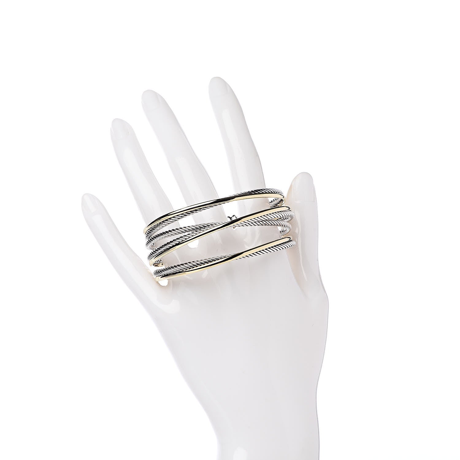 David Yurman Sterling Silver 18K Yellow Gold 21mm Four Row Crossover Cuff Bracelet 2 of 5