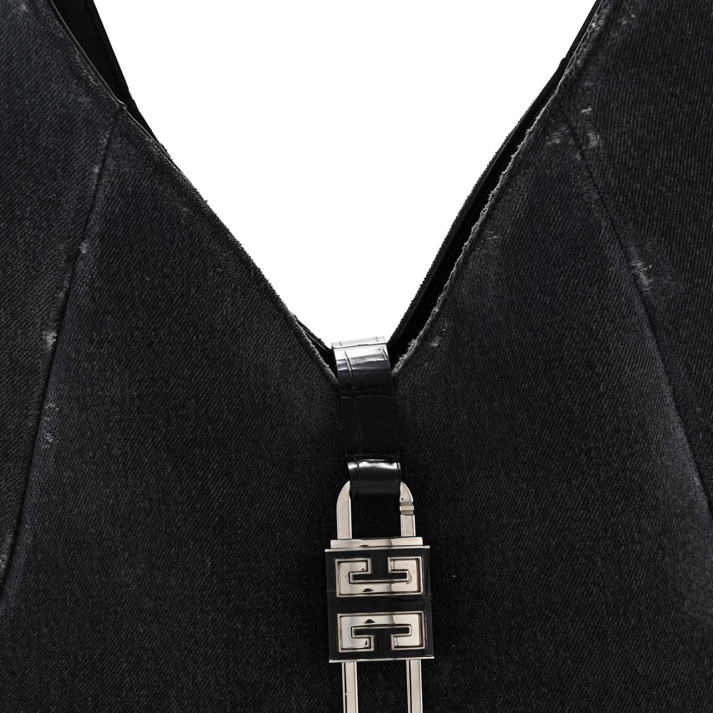 Washed Denim Calfskin Crocodile Embossed Medium G-Lock Hobo Black