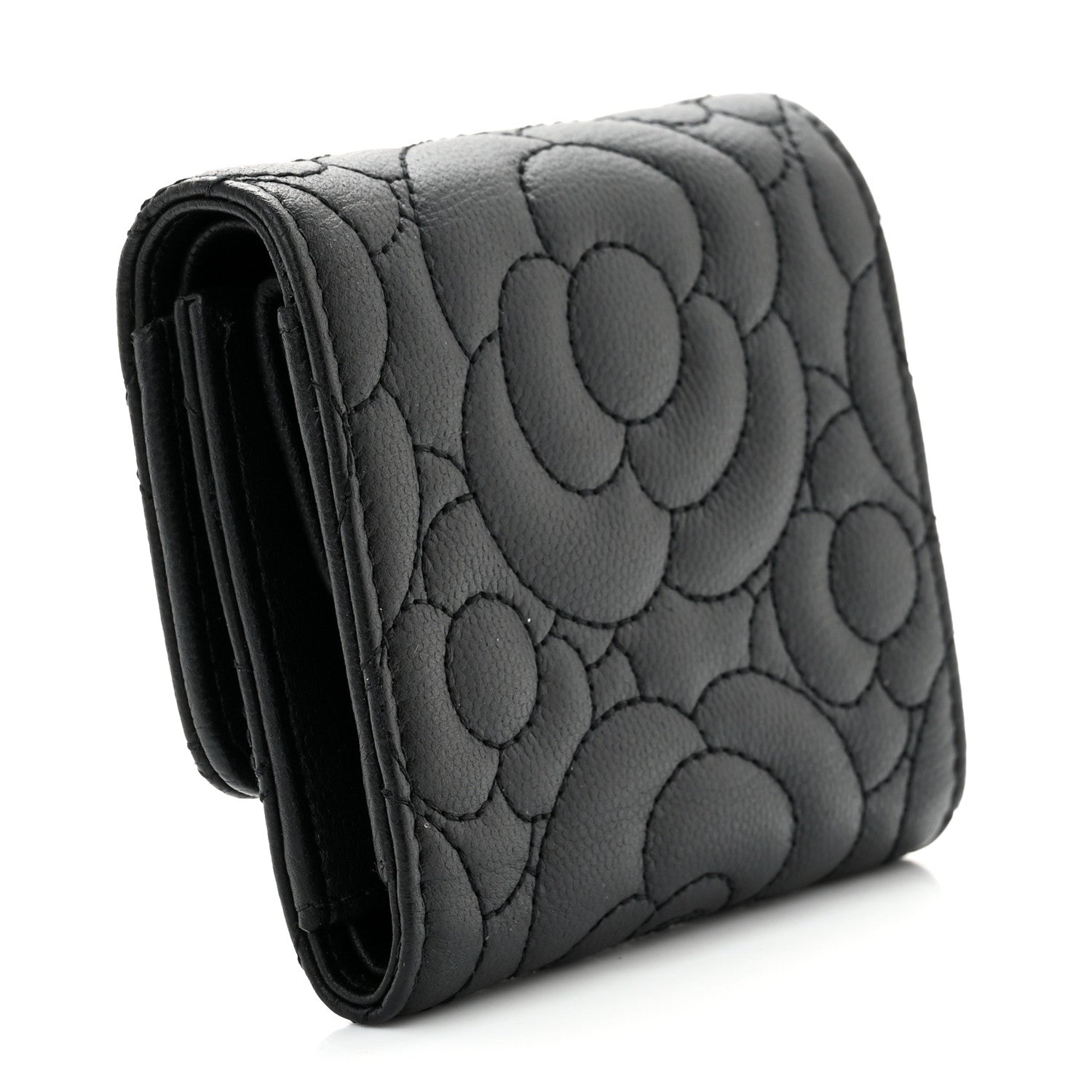 Chanel Caviar Camellia Embossed Compact Wallet Black 5 of 16