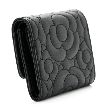 Chanel Caviar Camellia Embossed Compact Wallet Black 5 of 16